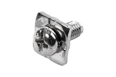 [E] น็อตยึดสายไฟ สแตนเลสชุบนิกเกิ้ล M5x12 mm พร้อมแหวนทรงสี่เหลี่ยม ขนาด 12x12 mm